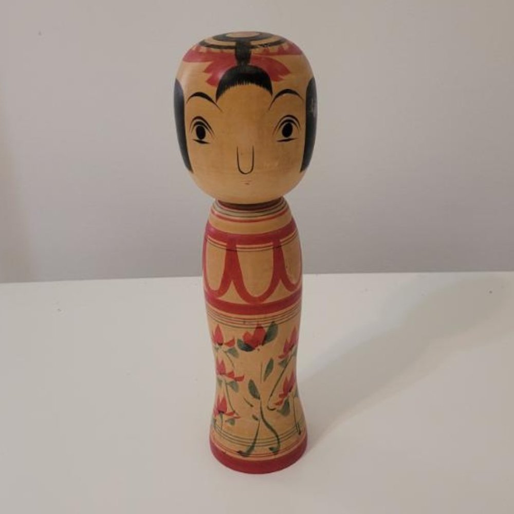 Vintage Japanese Wood Kokeshi Doll 1960's @ 11.5" Tall - Signed